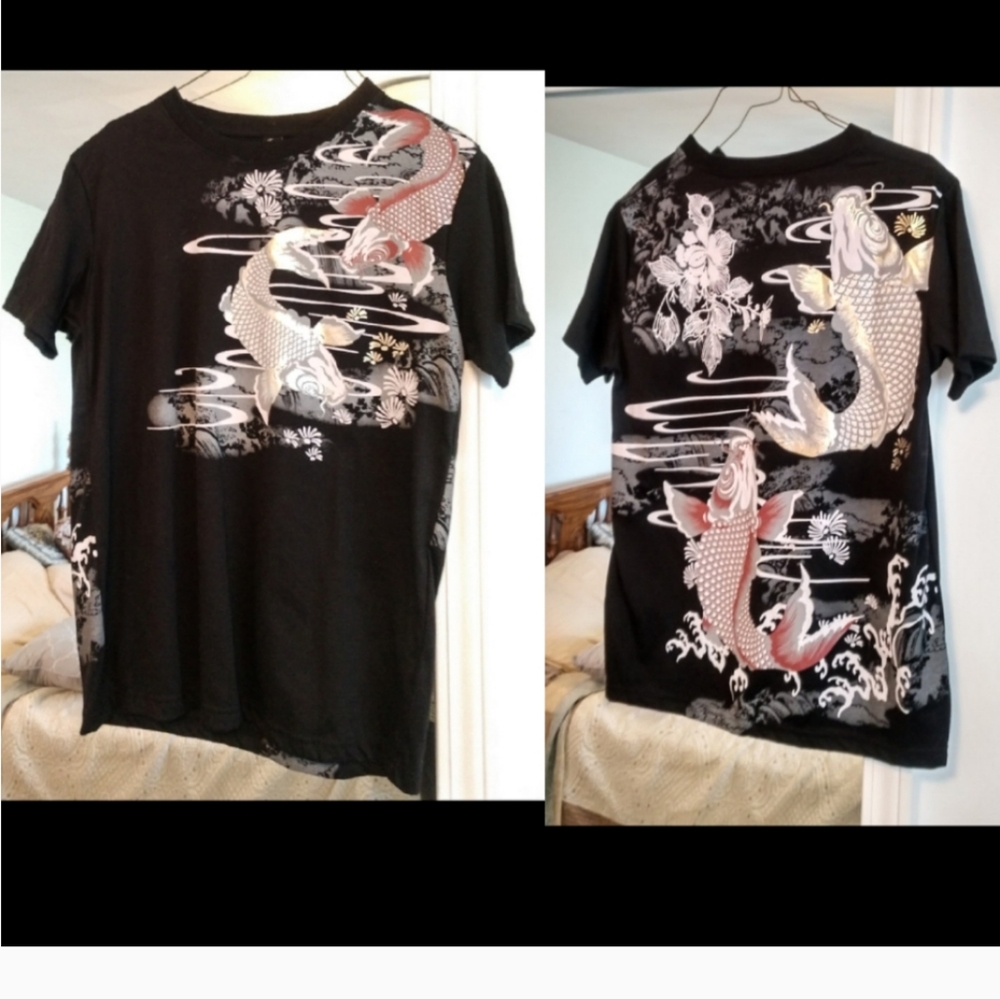 Joye Black Metallic Graphic Koi Tee Sz.M